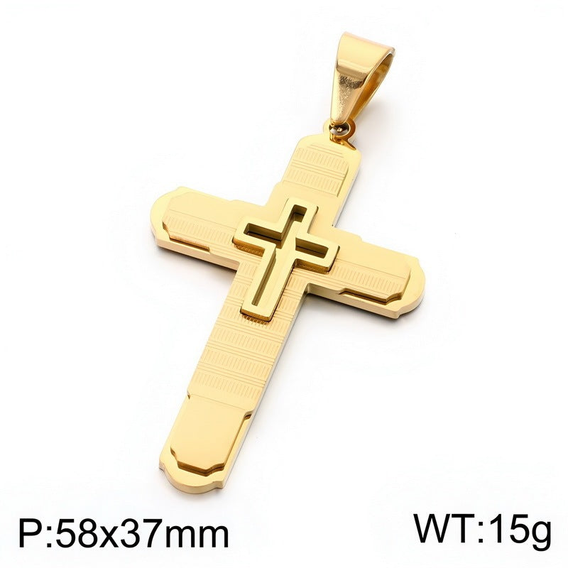 Hip-Hop Rock Multi-Level Design Cross Pendant Retro Brushed Stainless Steel Men's Pendant Necklace