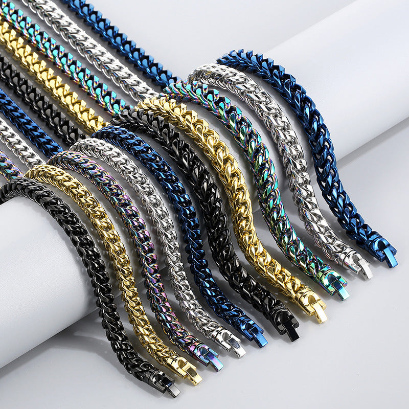 Hip-Hop Cool Round Grinding Three-Dimensional Necklace, Vacuum Electroplated Keel Chain Titanium Steel Men's