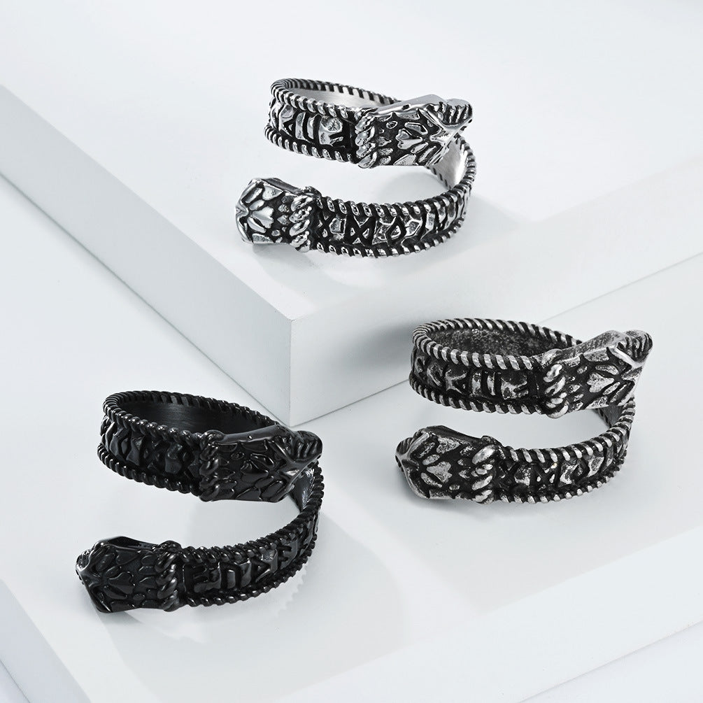 Planderful Viking Ring For Men Steel Double Headed Snake