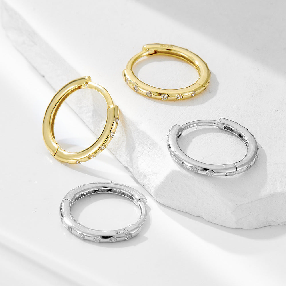S925 Sterling Silver Zircon Earrings, Ear Buckles,, And Geometric Circle Earrings.
