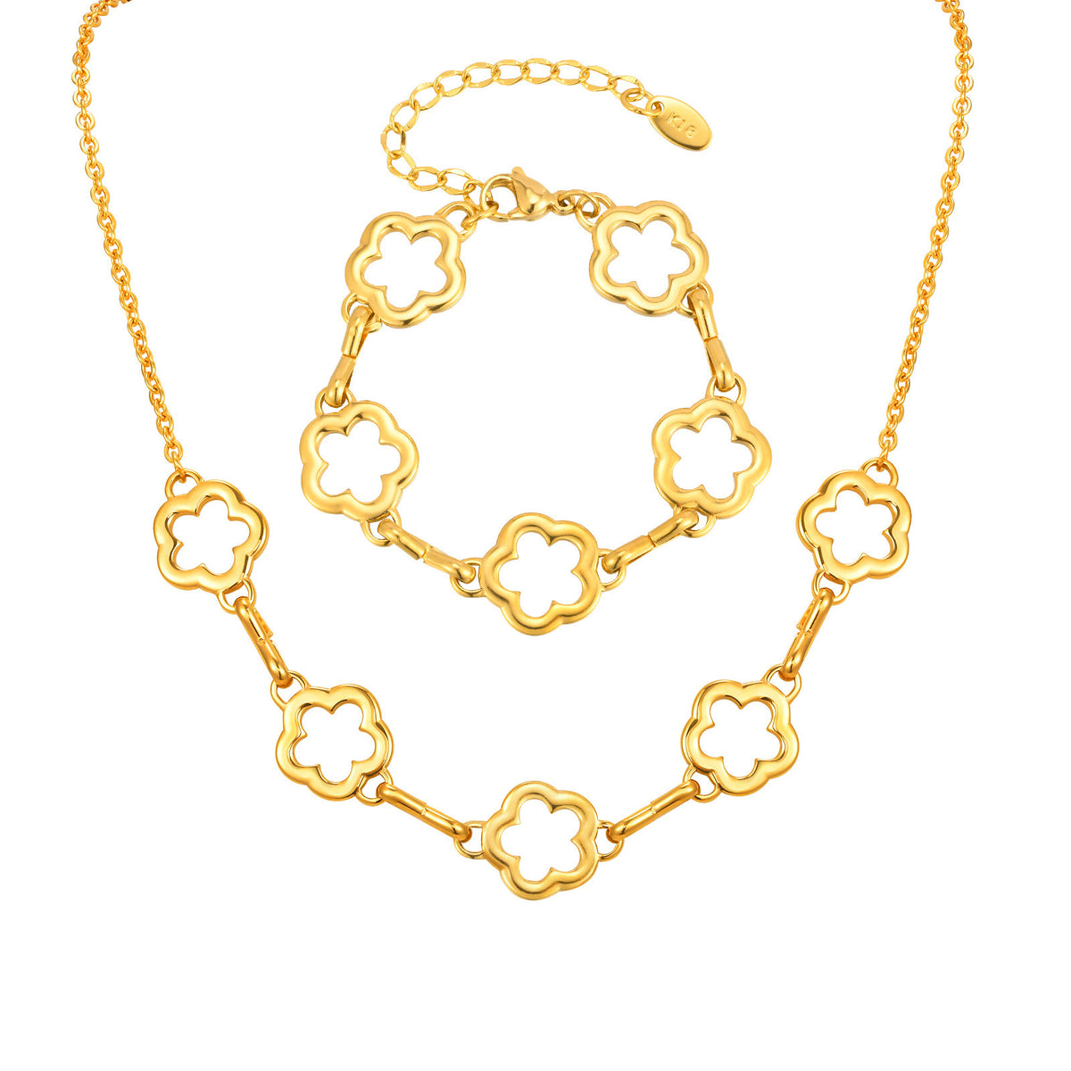 Wind Collarbone Chain Stainless Steel Gold-Plated Hollow Flower Necklace
