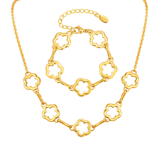 Wind Collarbone Chain Stainless Steel Gold-Plated Hollow Flower Necklace
