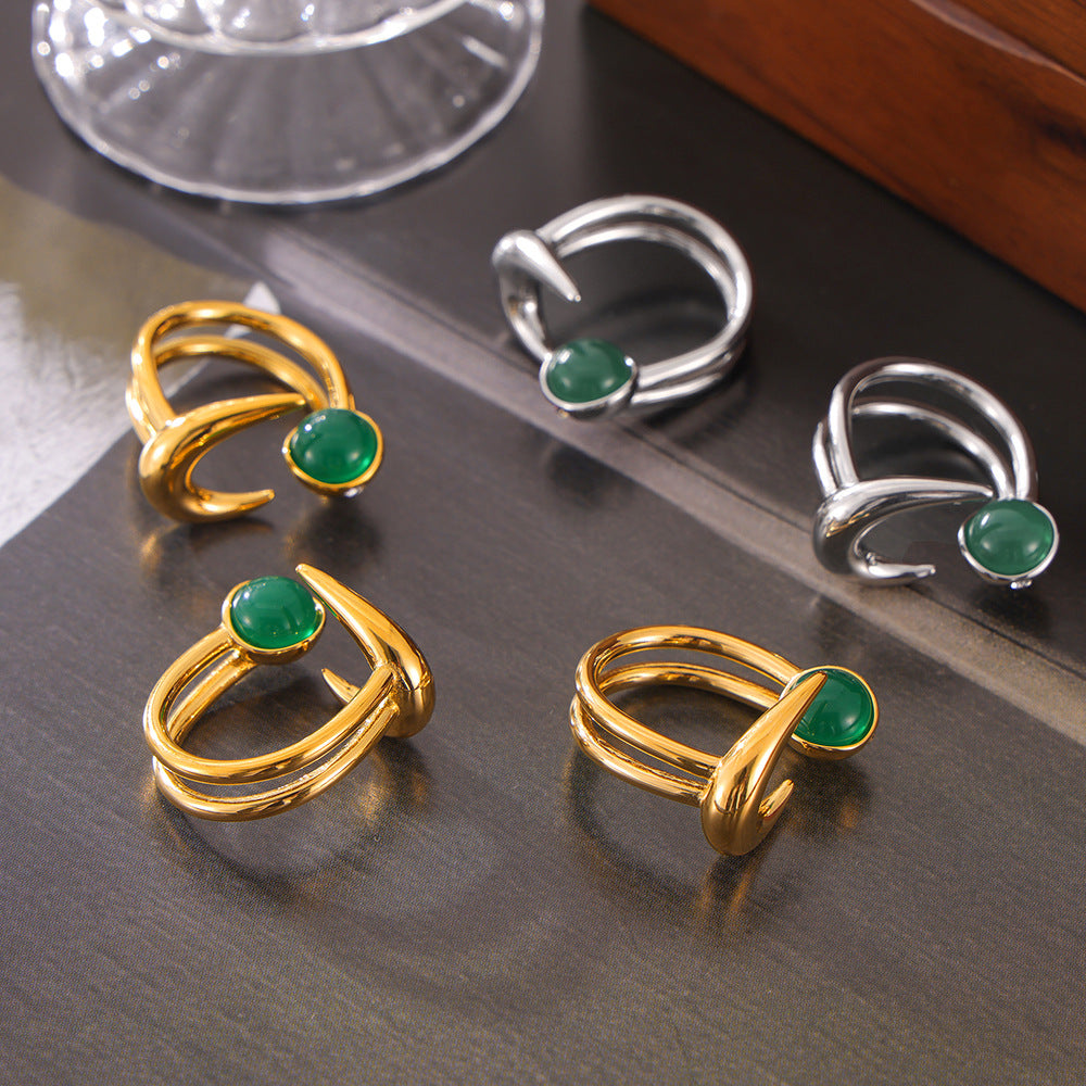 Tempered Glass Stone Double-Layer Titanium Steel Hip-Hop Ring