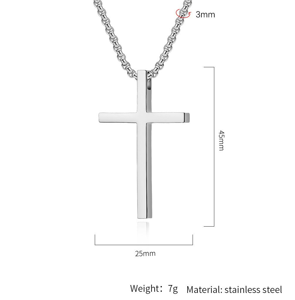 Planderful Stainless Steel Cross Necklace For Men Long Hip Hop Chain Versatile Gift