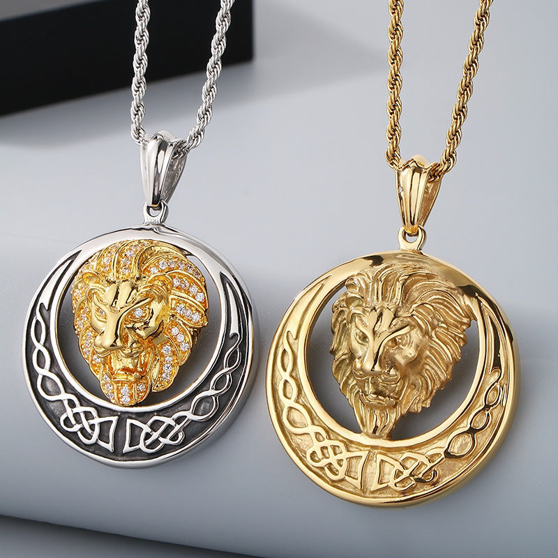 Lion Head Pendant Men Zircon Titanium Steel Planderful