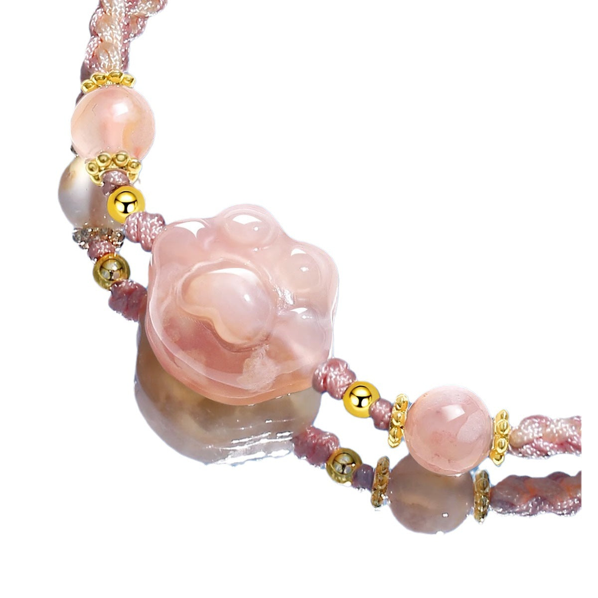 Cherry Blossom Agate Sterling Silver Couple Bracelets