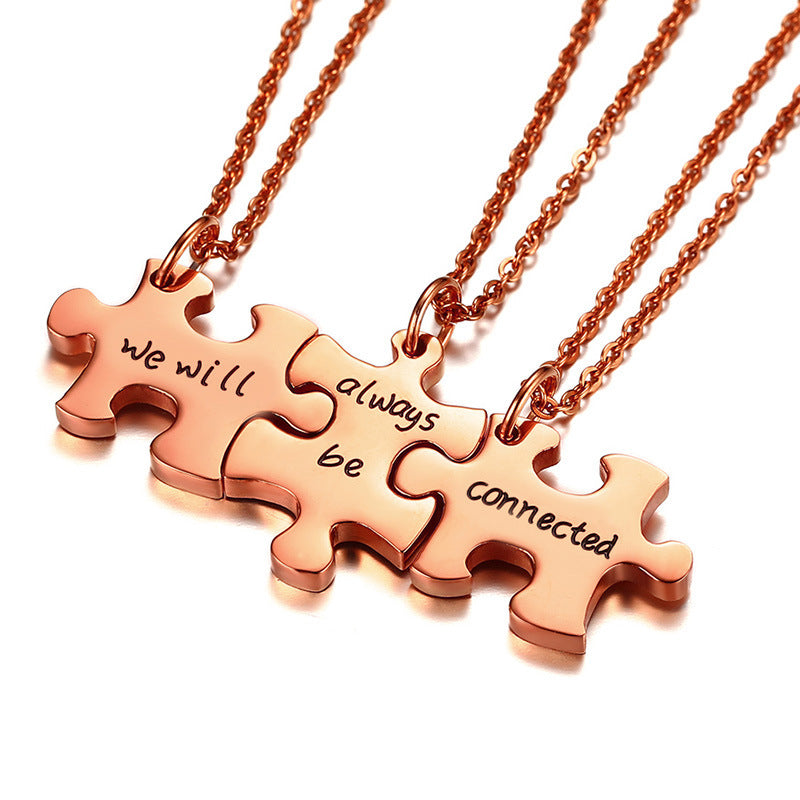 Stainless Steel Friendship Puzzle Necklace Gold Rose Gold Accessories