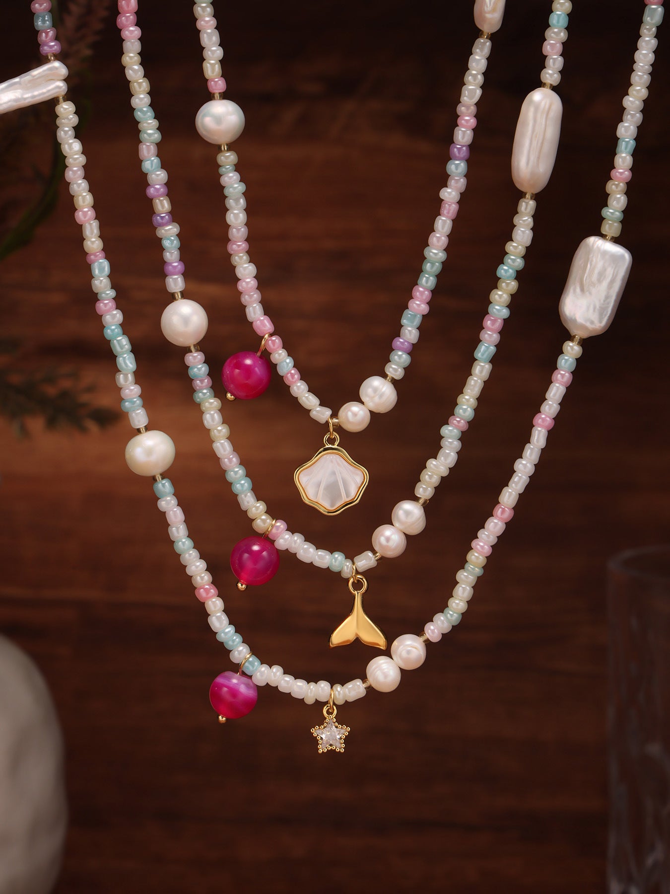 Planderful Flower Agate Necklace Beaded Collarbone Women