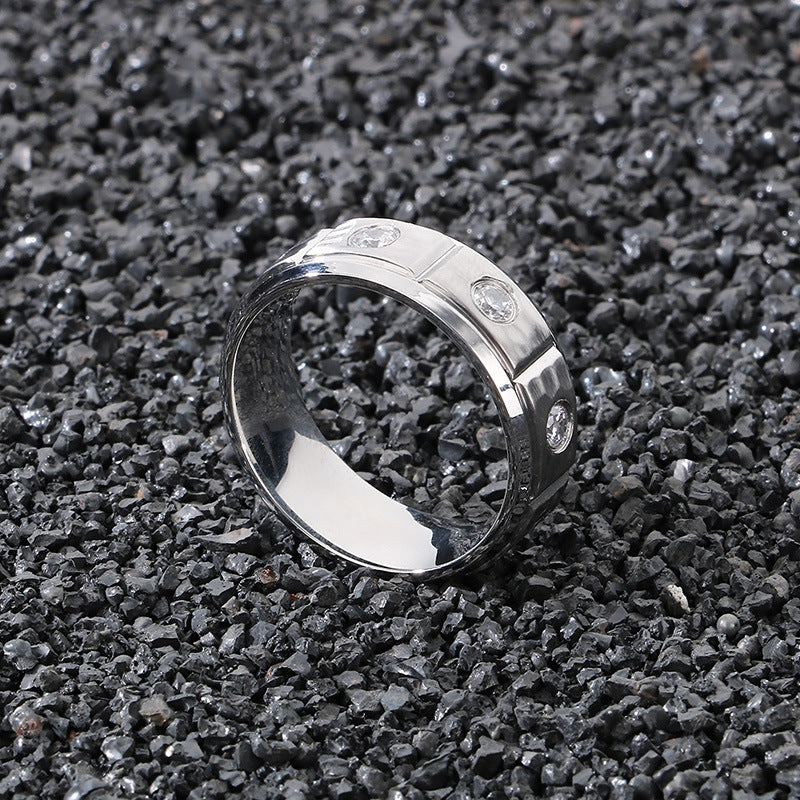 Planderful Mens Titanium Steel Ring Zircon 8mm Hip Hop
