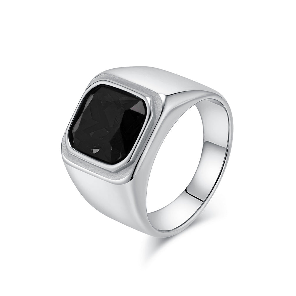 Planderful Personalized Light Luxury Men's Square Gemstone Ring Titanium Steel Gold-Plated