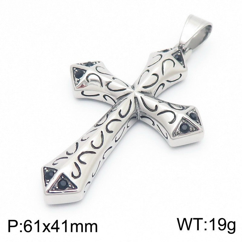 Flying Wings Pendant, Gothic Lion Head Rose Cross Wings Titanium Steel Men's Pendant Necklace
