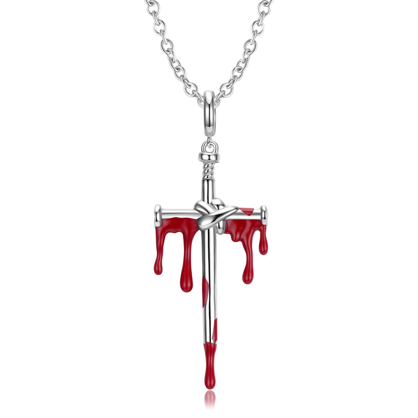 Dropping Blood Cross Sword Pendant Silver Necklace