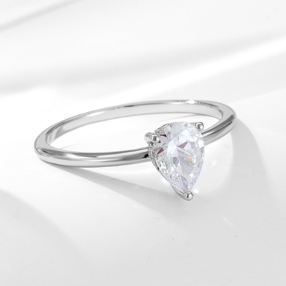 Classic Simulated Diamond Ring Engagement Ring S925 Sterling Silver Water Drop Zircon Ring