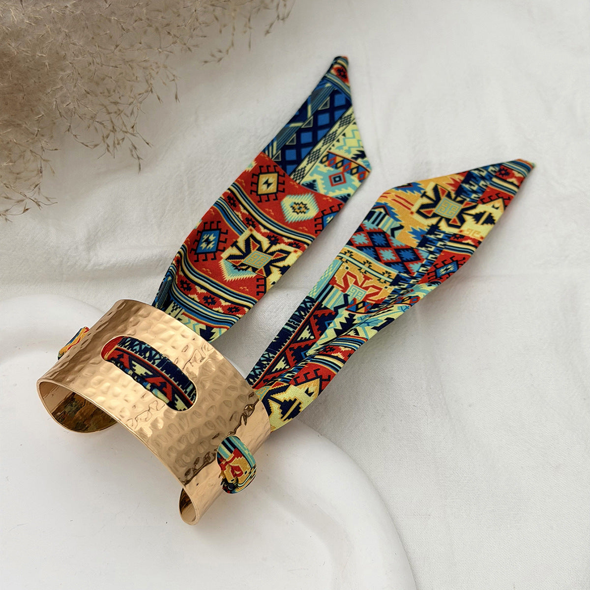 Planderful Collection Vienna Verve Bracelet For Women Hammer Pattern Wide Surface Opening Leopard Print Silk Scarf