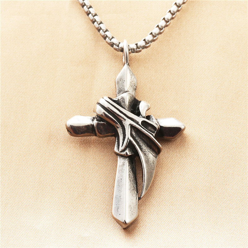 Punk-Inspired Titanium Steel Cross Pendant Necklace for Men – Retro Trendy Design