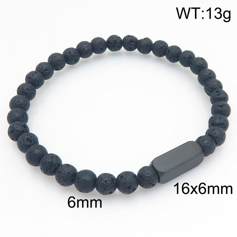 Stylish Stainless Steel Square Volcanic Stone Bracelet – Tiger's Eye Stone Matte Bead