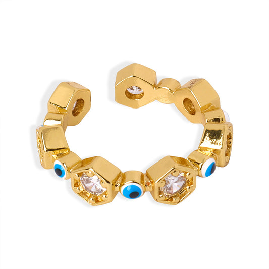 Fashionable Geometric Copper Open Ring with Zircon Glaze