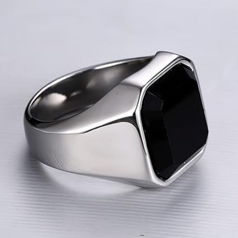 Planderful Titanium Steel Ring For Men With Imitation Gem
