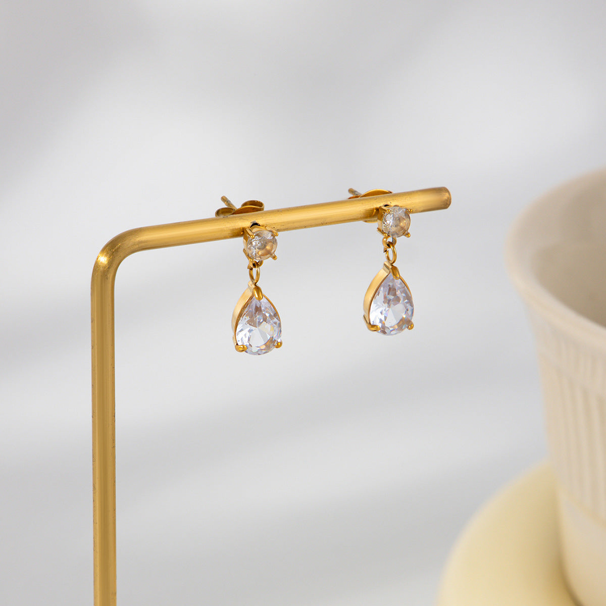 Planderful Vienna Verve Stainless Steel Zircon Water Drop Stud Earrings For Women Versatile Elegant Sparkle