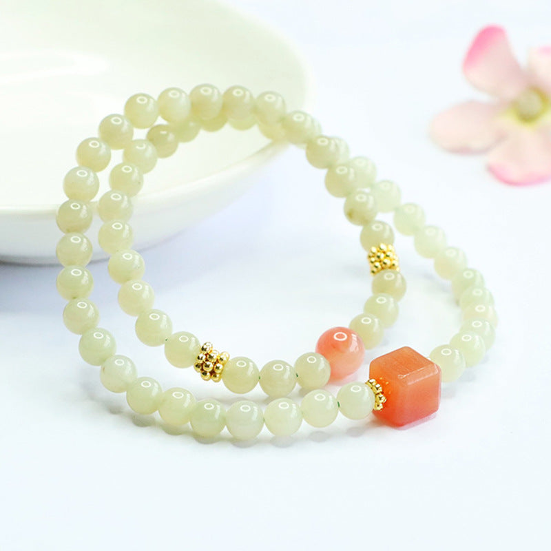 Hetian Jade & Yanyuan Agate Double-Wrap Bracelet