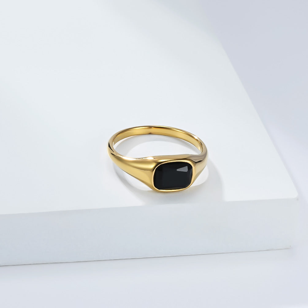 Stainless Steel Gold-Plated Square Zircon Ring Women's Stainless Steel