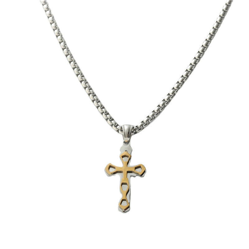 Personalized Retro Titanium Steel Cross Pendant Necklace for Men - Trendy Stainless Steel Design