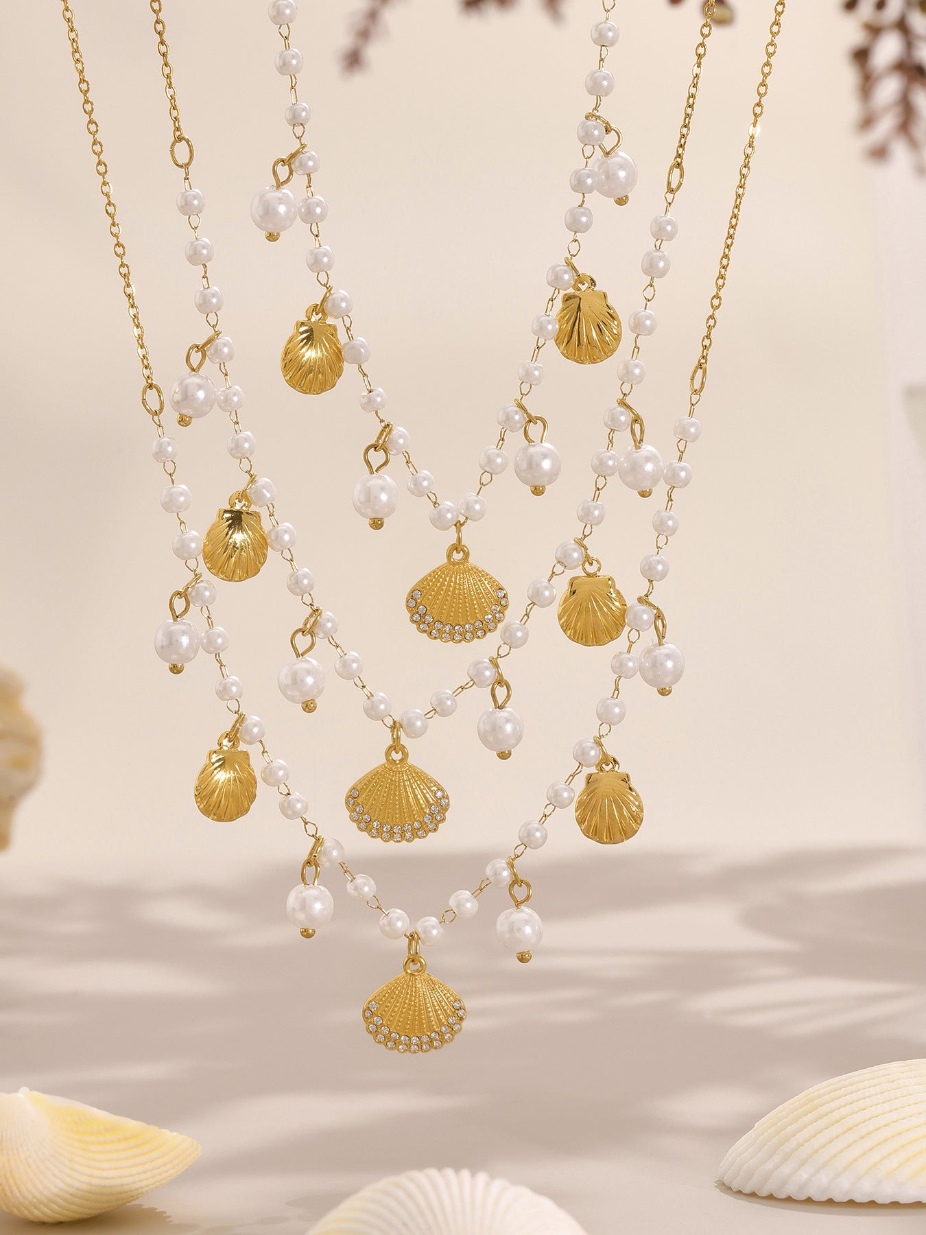 Planderful Pearl Collarbone Necklace 18K Gold Ocean Girls