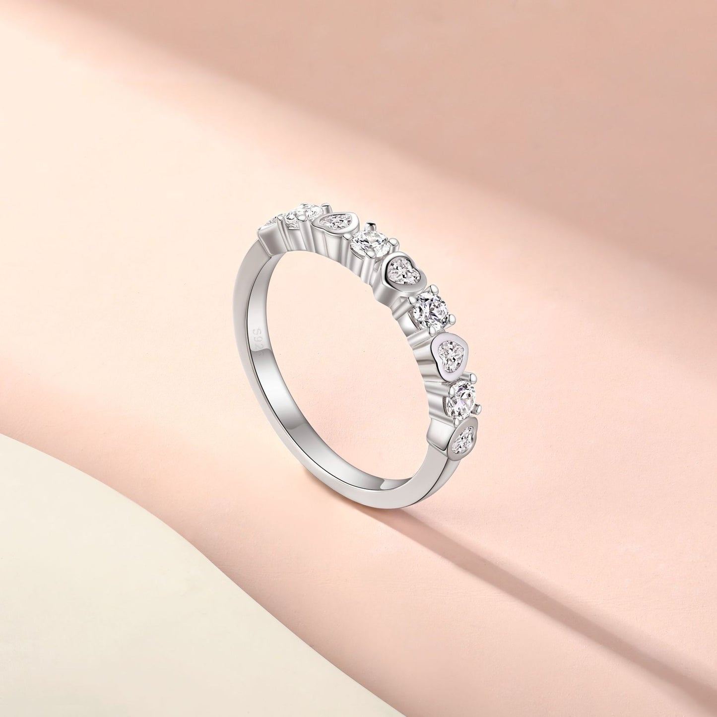 Planderful S925 Sterling Silver Heart Ring With Zircon Row For Women Elegant Light Luxury Everyday Genie