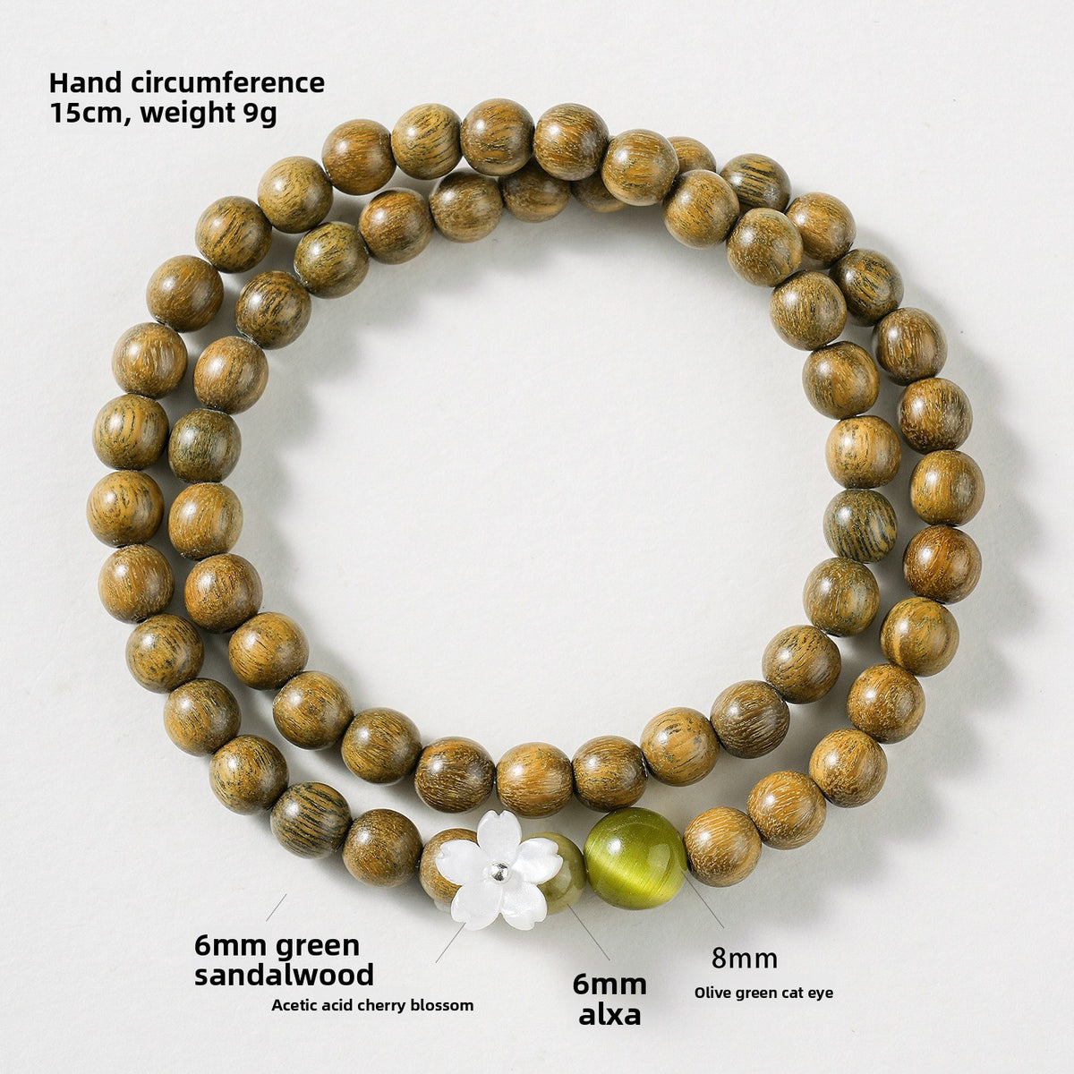 Green Sandalwood Cat's Eye Bracelet