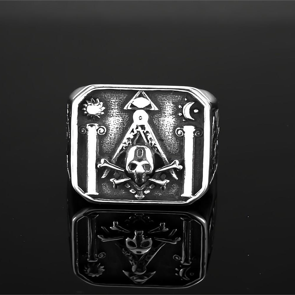 European And American Jewelry Men's Stainless Steel Ring AG Freemason Skull Retro Personalized Ring