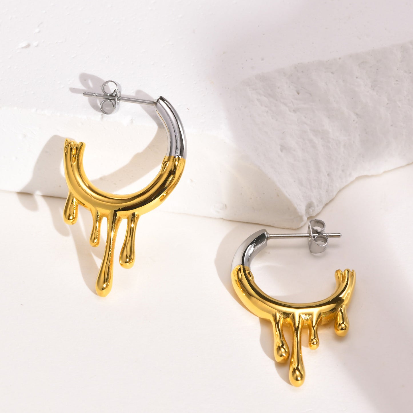 Irregular Earrings Stainless Steel Flowing Water Drop C Shaped Earrings Gold Women's Fashion