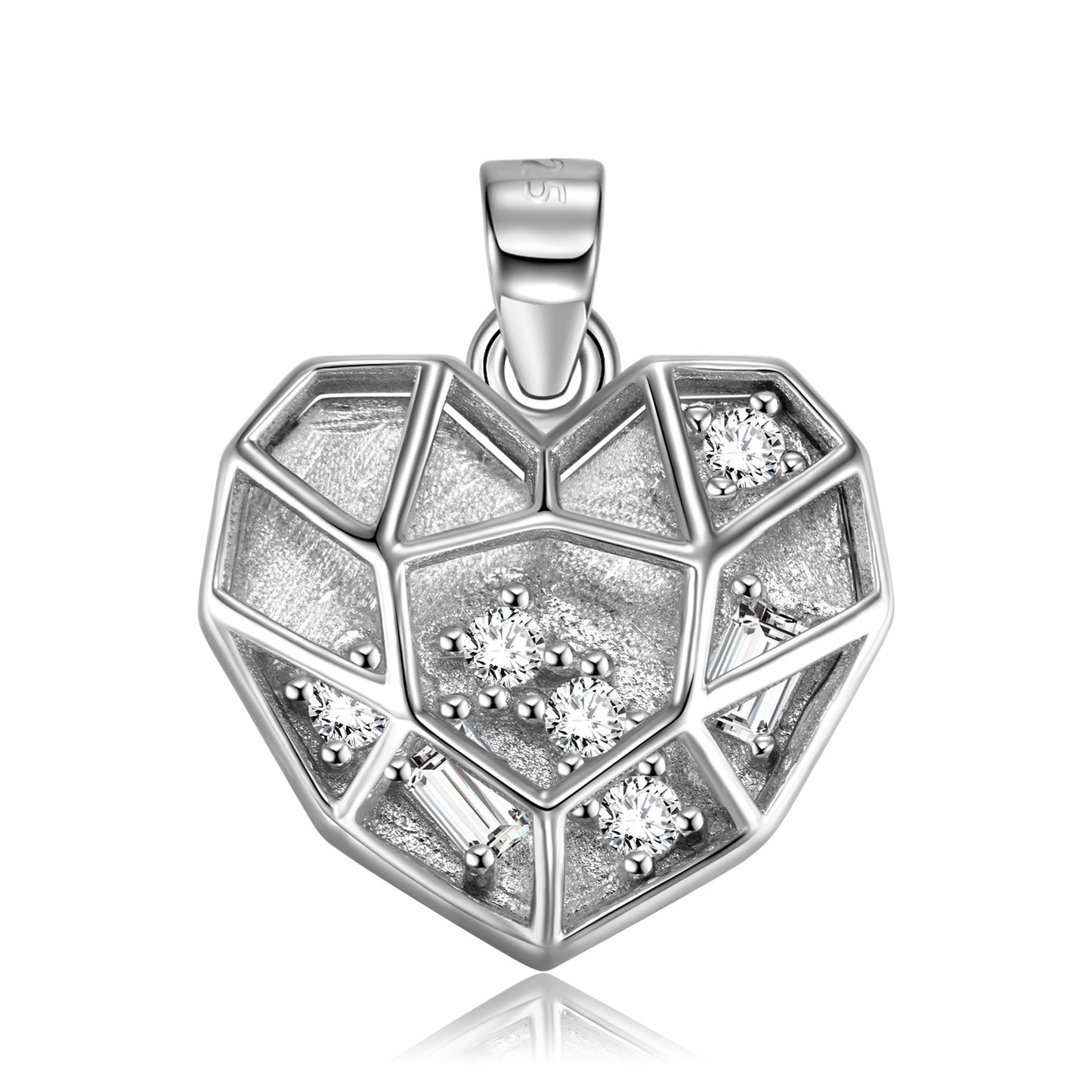 Heart Shape Mesh Pendant with Zircon Silver Necklace