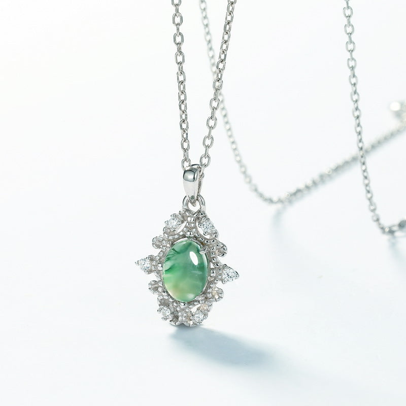 S925 Sterling Silver Moss Agate Vintage-Inspired Necklace