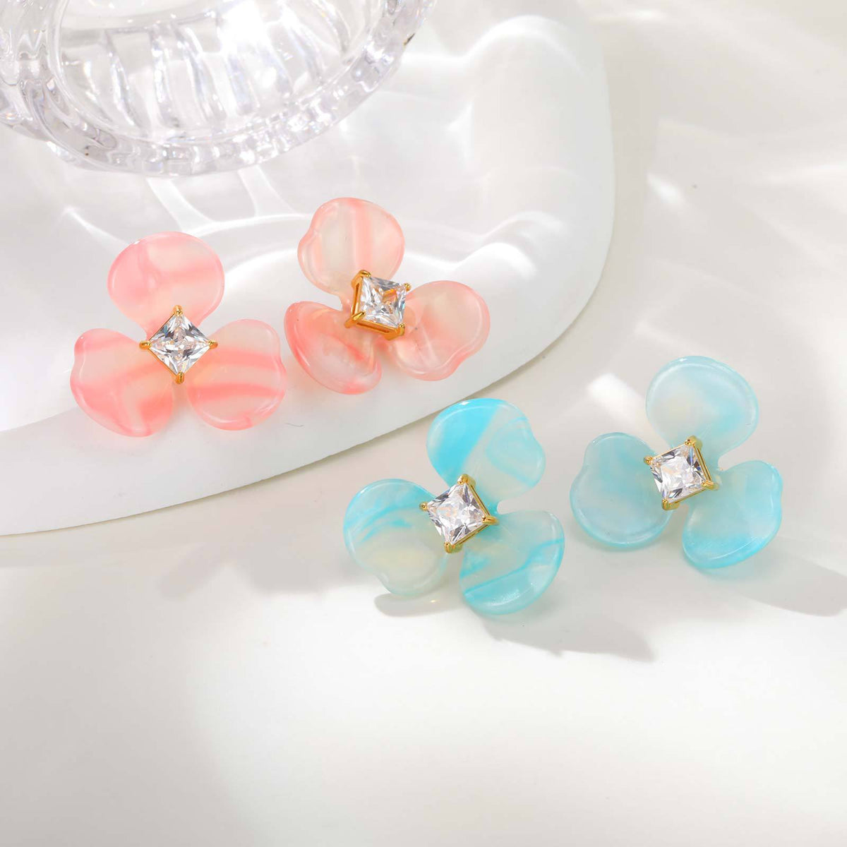 Stainless Steel Zircon Floral Earrings