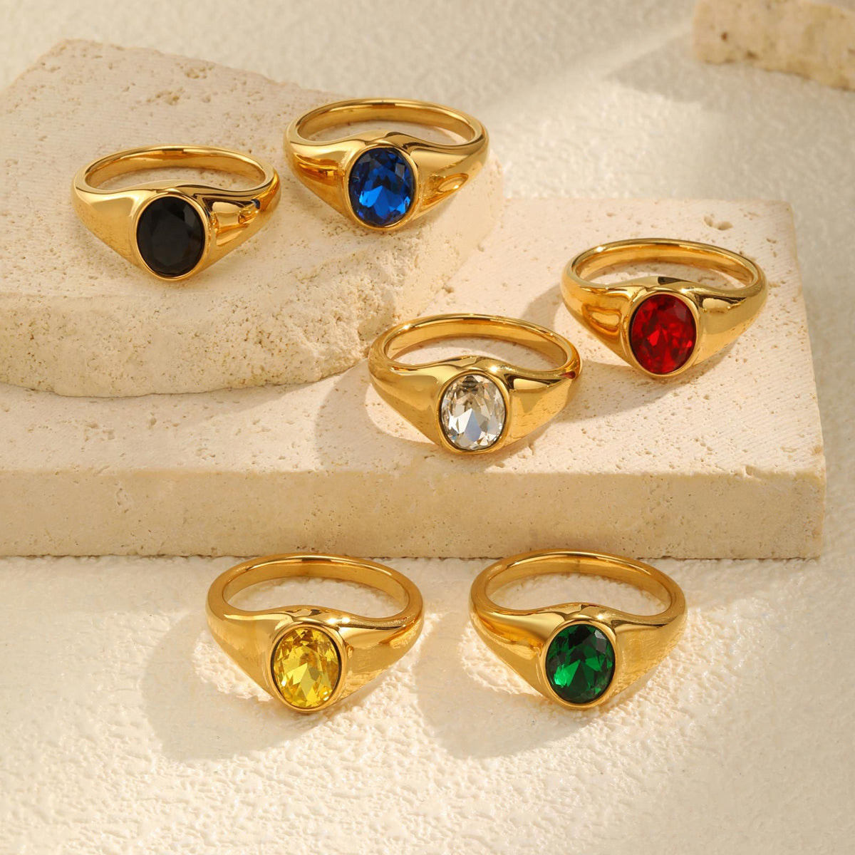 Stainless Steel Gold-Plated Oval Zircon Ring – Classic Daily Women's Titanium Steel