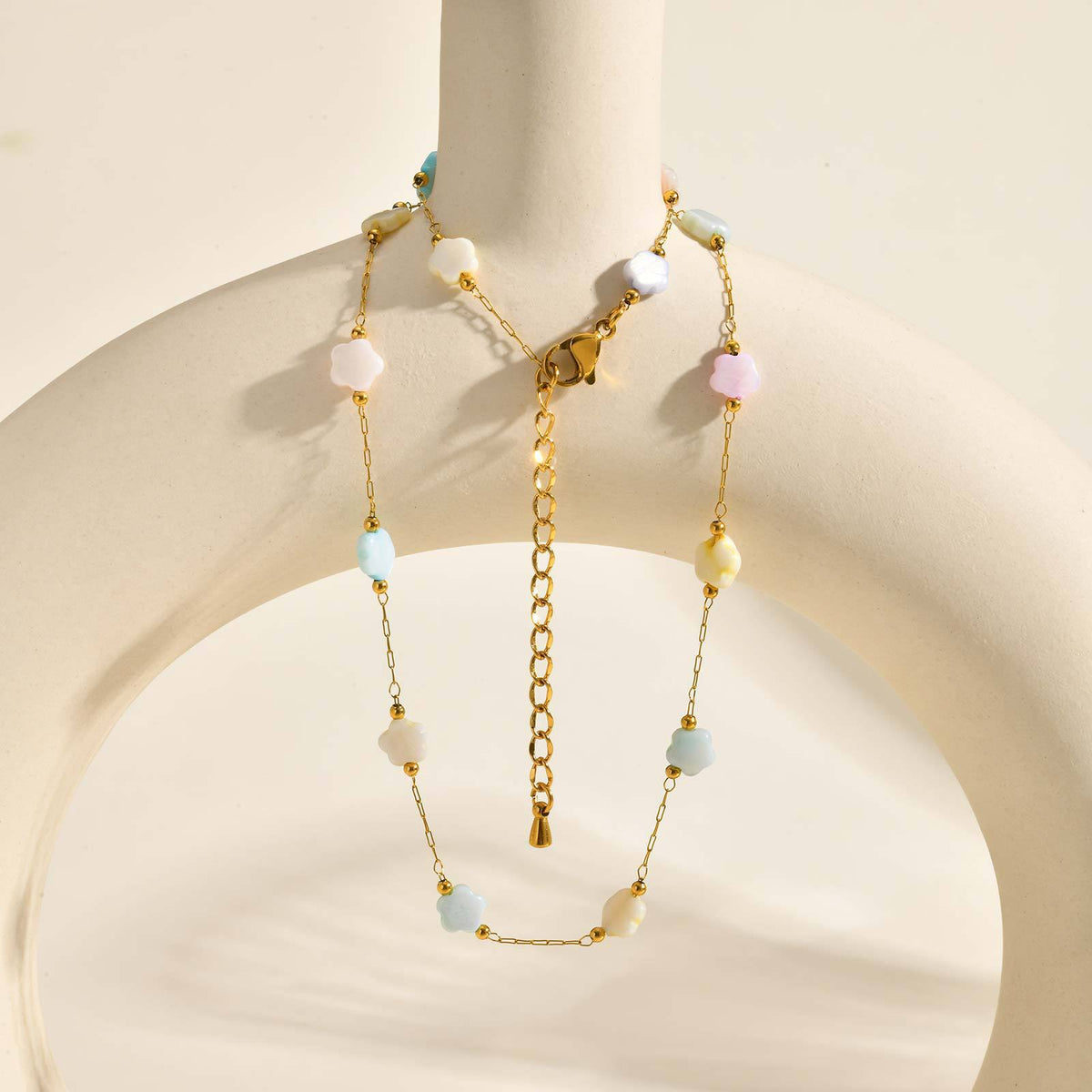 Girls Sweet Stainless Steel Shell Small Fresh Color Flower Bracelet Necklace Birthday Gift