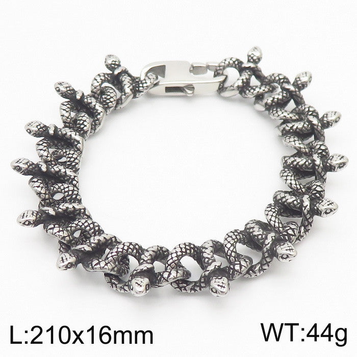 Planderful Zircon Encrusted Snake Bracelet For Men Titanium