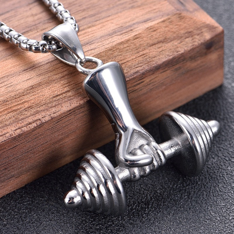 Planderful Everyday Genie Dumbbell Pendant Necklace Personalized Titanium Steel For Men Fitness Lovers