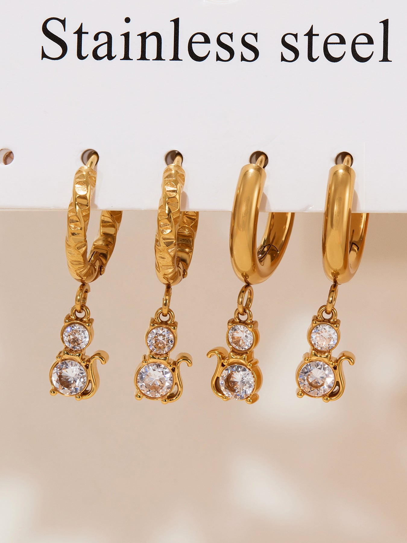 Planderful Zircon Kitten Pendant Earrings for Cat Lovers