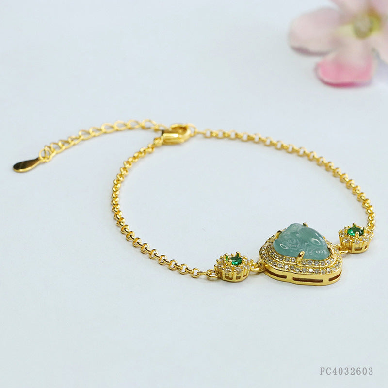 Blue Water Jadeite Buddha Bracelet