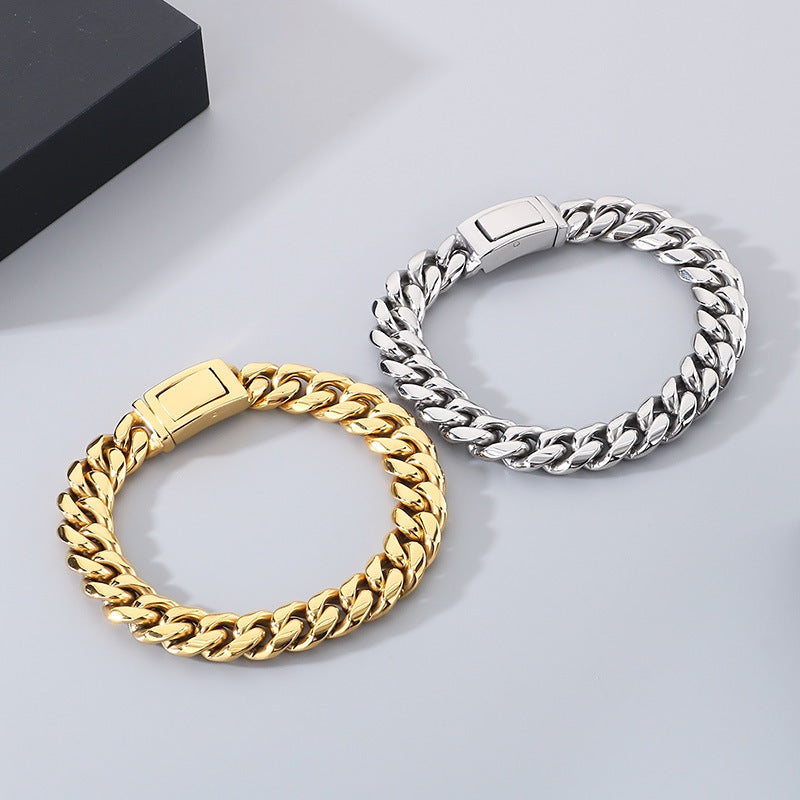 Planderful Cuban Chain Bracelet Men Bold Glossy 12mm Steel