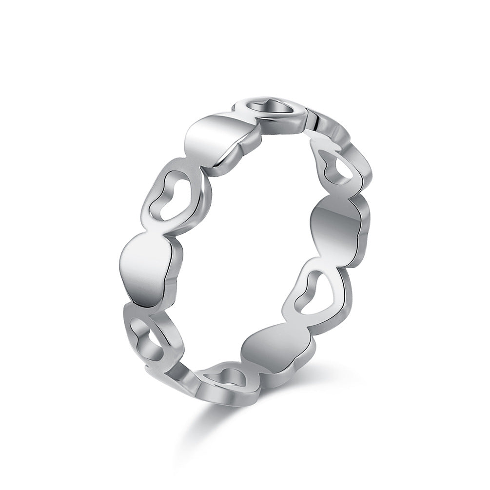 Cross-Border Simple Light Luxury Love Shape Titanium Steel Ring