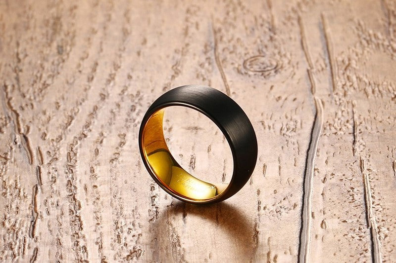 Amazon Foreign Trade Jewelry Wholesale 8MM Tungsten Steel Brushed Ring Black Gold Trendy Men Jewelry Ring