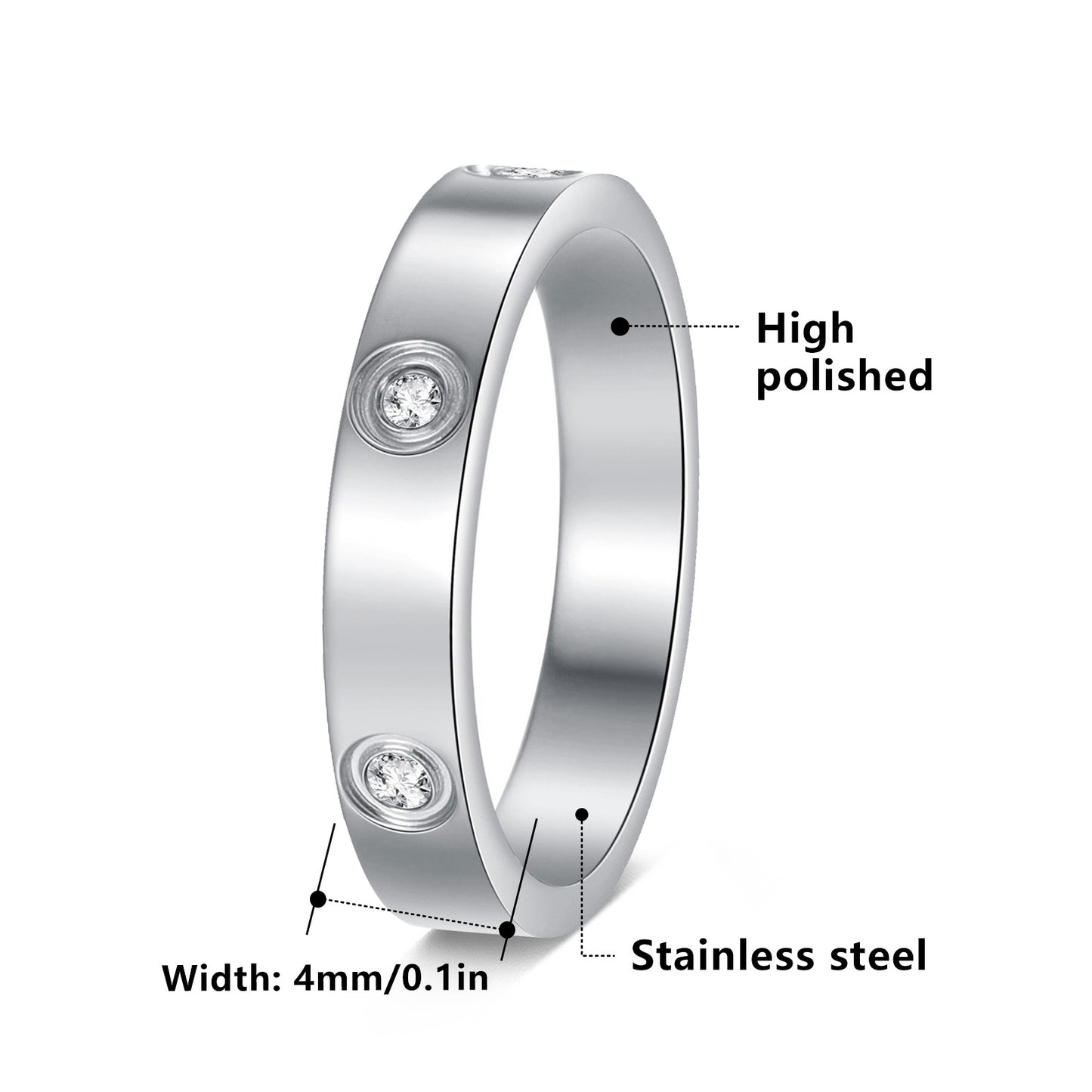 Planderful Everyday Genie Stainless Steel Zircon Ring For Unisex Wear Durable Six Zircon Stones Jewelry