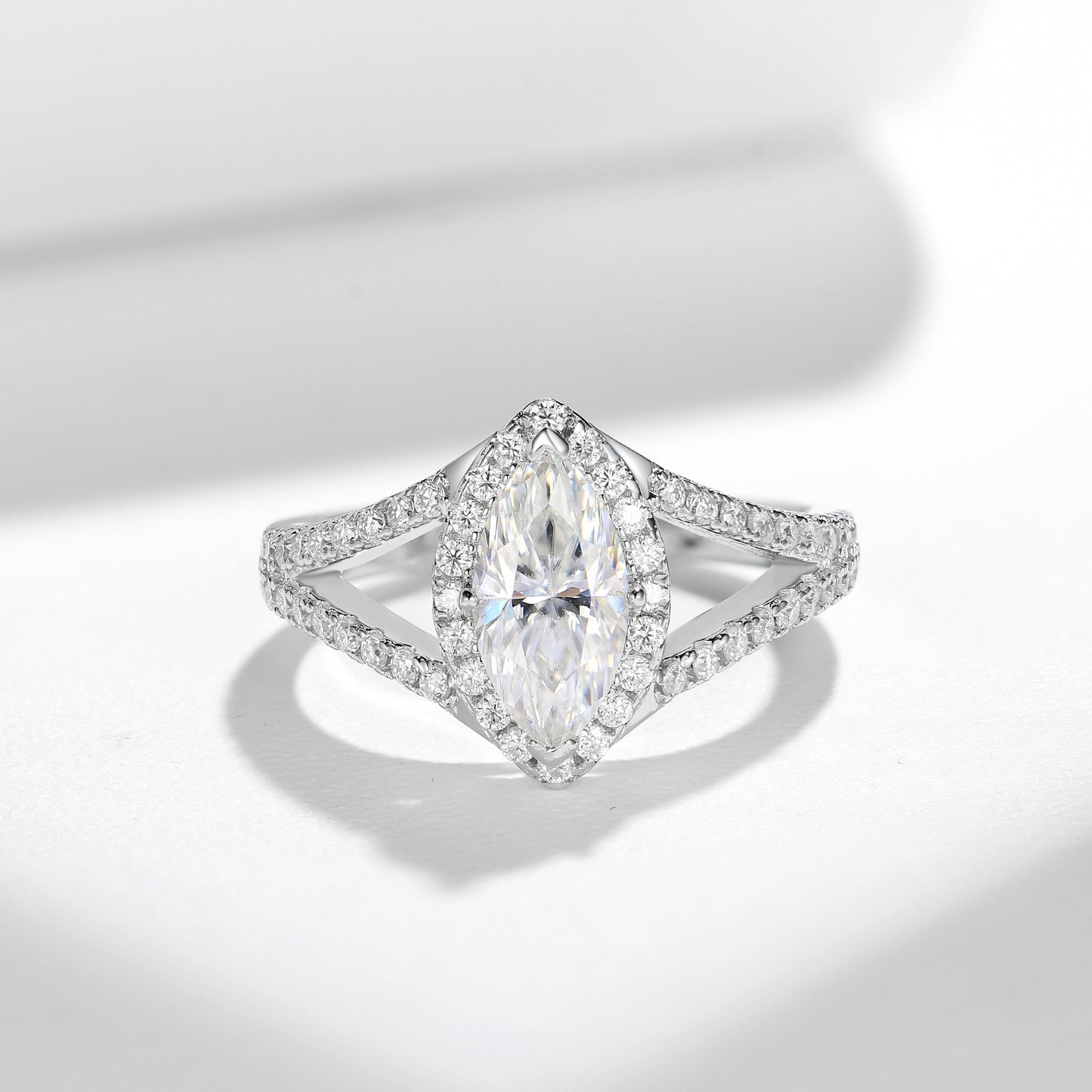Planderful Moissanite Engagement Ring Ladies 5x10mm Marquise Stone S925 Silver Split Shank D VVS 3EX 1.48ct