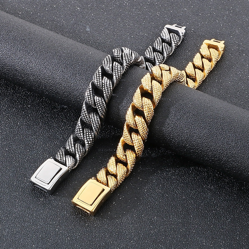 Planderful Titanium Steel Retro Cuban Chain Bracelet Men