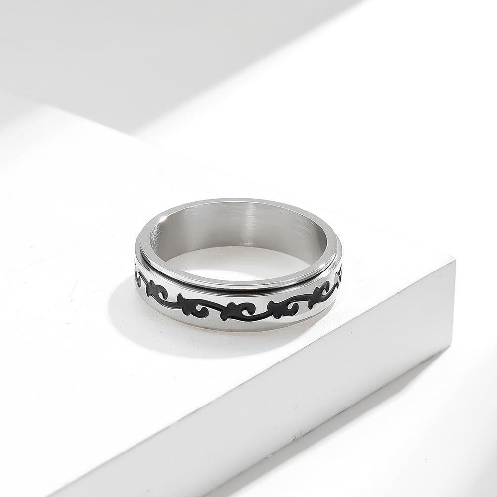 Titanium Steel Ring Unisex Retro Vine Design By Planderful Everyday Genie Gift For Him Or Her