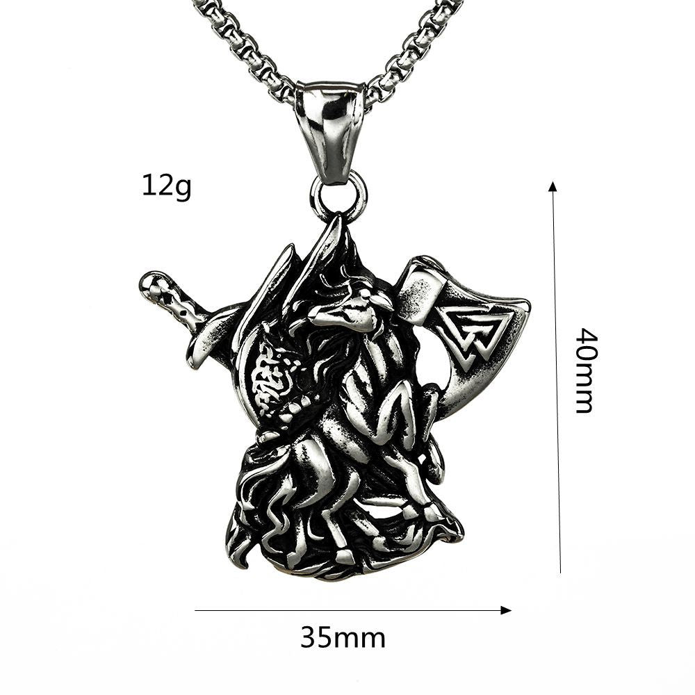 Planderful Viking Titanium Steel Pendant Necklace Unisex Single Sided Norse Legacy Retro Jewelry
