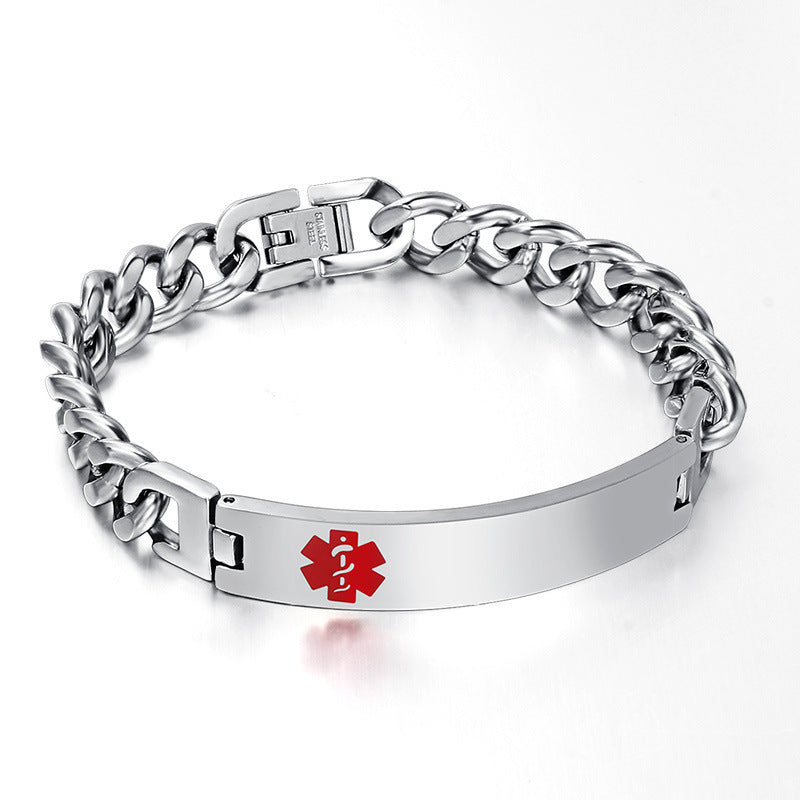 Curved Brand Medical Logo Stainless Steel Bracelet for Men