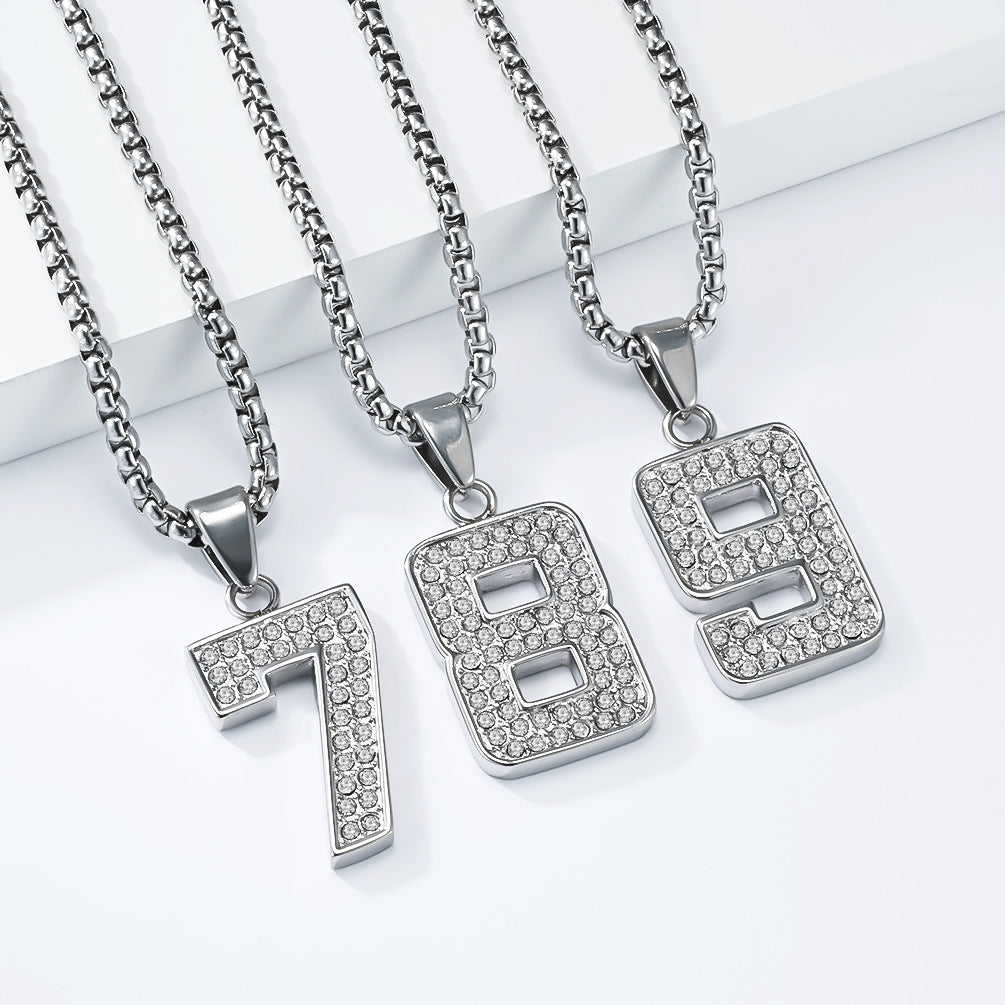 Planderful Everyday Genie Zircon Necklace Arabic Numerals Unisex Streetwear Charm For Men Women